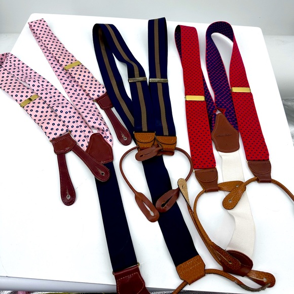 Brooks Brothers Other - 3 Pairs Brooks Brothers Suspenders Navy Blue Pink Red Woven Leather